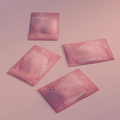 Clearskins kollagenmask mot rosa bakgrund