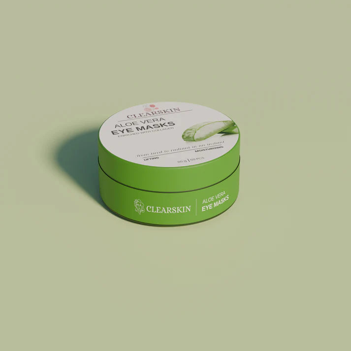 Clearskins Aloe vera ögonmask mot grön bakgrund
